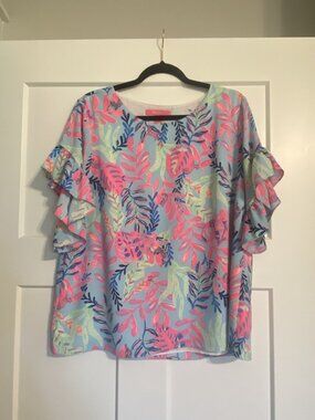 Lilly Pulitzer Darlah Stretch Top Porto Blue - You’ve Been Spotted - Sz L